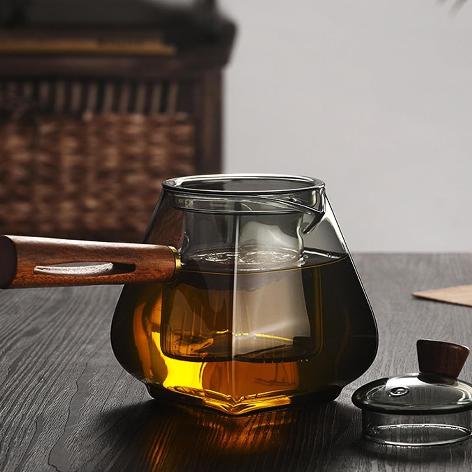 500ml Borosilicate Glass Teapot with Wood Handle Tea Pot Infuser