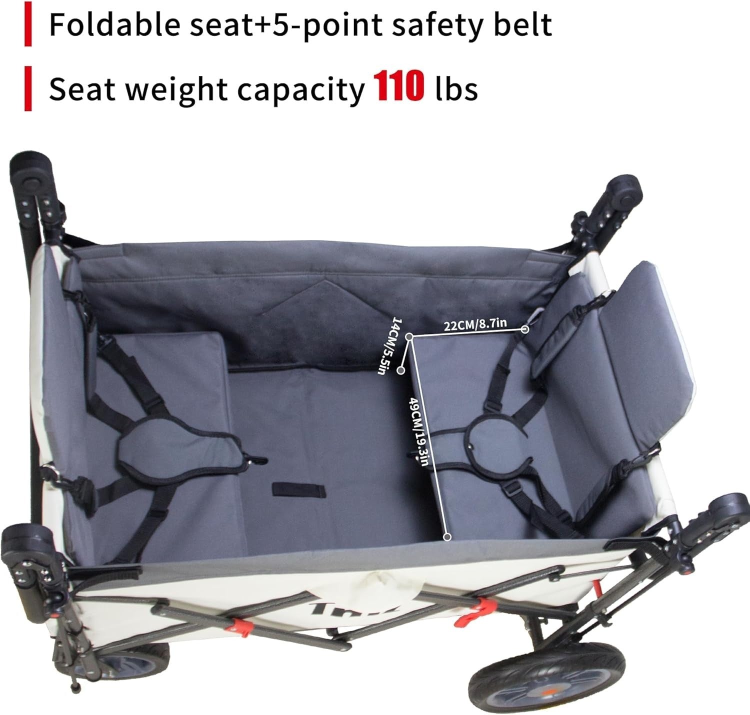 Folding Push Pull Wagon Cart 120kg Capacity w/ Canopy 2 Seats Expandable Front