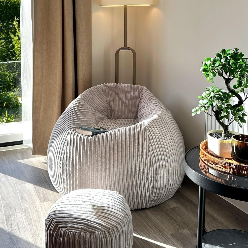 Large Corduroy Bean Bag Chair Adult Seat Sofa Bed Washable UK Filled