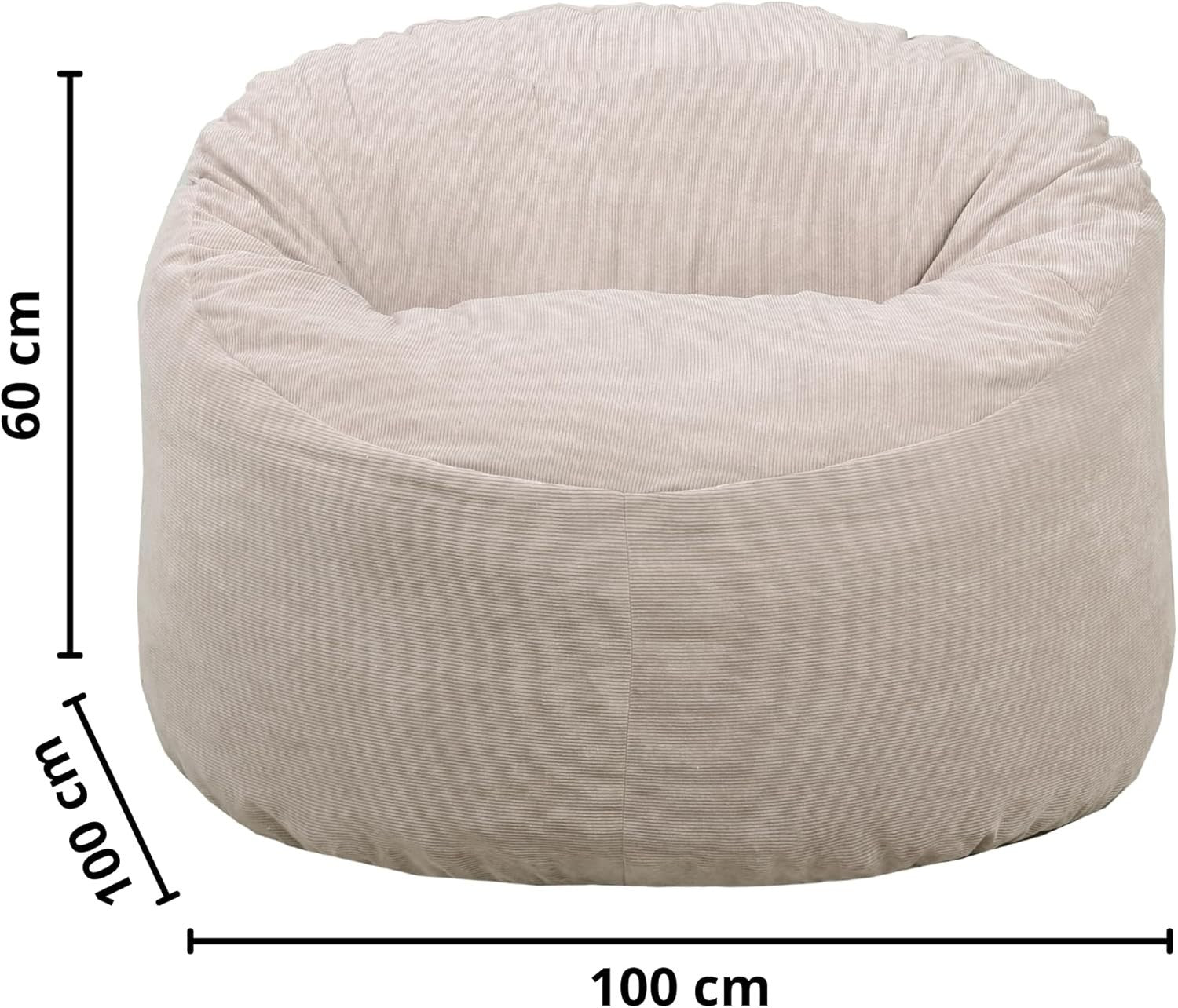 Adult Bean Bag Chair Beige Cord 100cm Foam Filled Sofa Seat for Back Pain