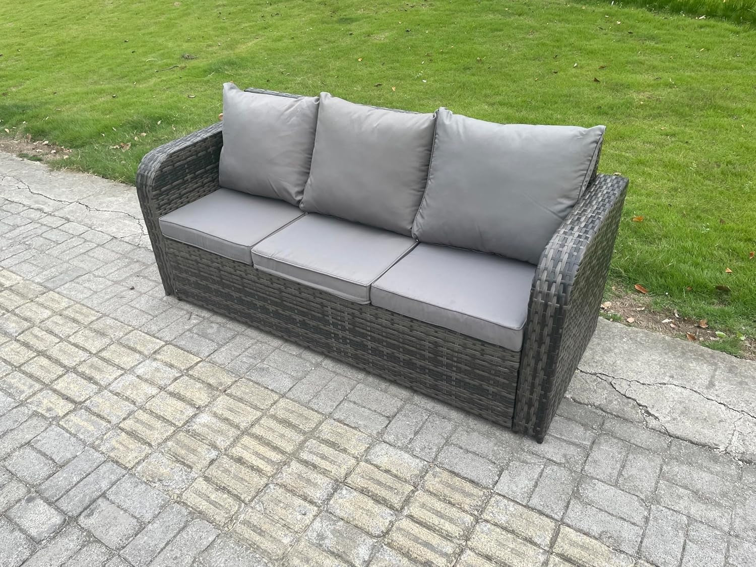 3 Seater Rattan Garden Sofa with Thick Cushions Outdoor Patio Seating