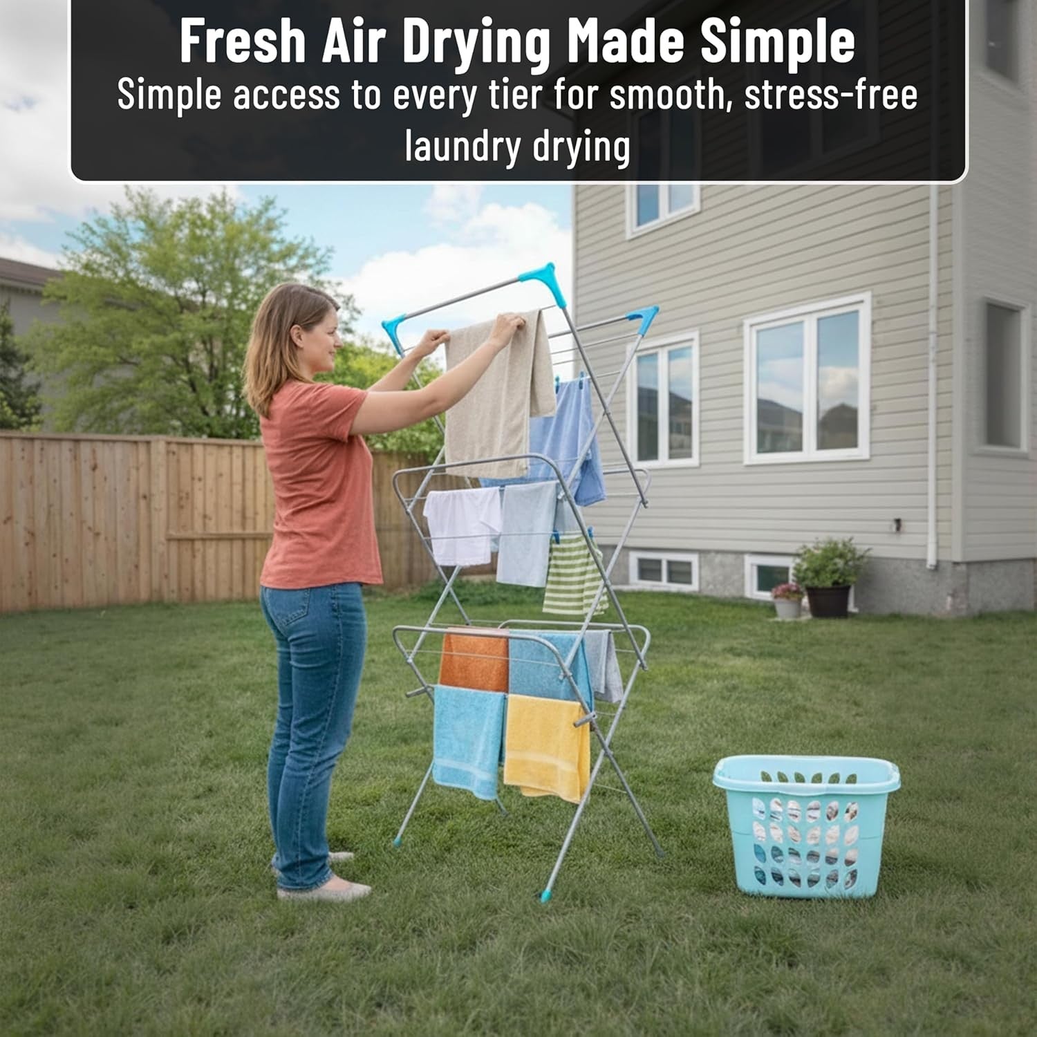 3 Tier Clothes Airer Folding Laundry Drying Rack Indoor Outdoor Tower