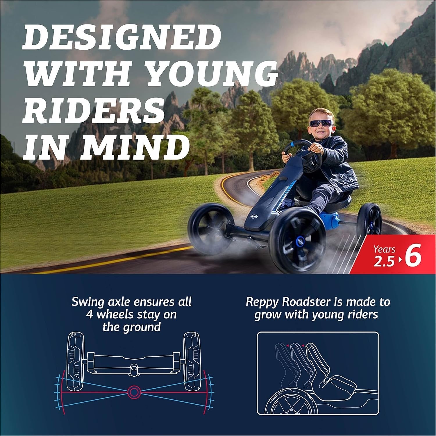 Kids Pedal Go Kart Ride On Car EVA Tyres Adjustable Seat Soundbox 2.5-6Y