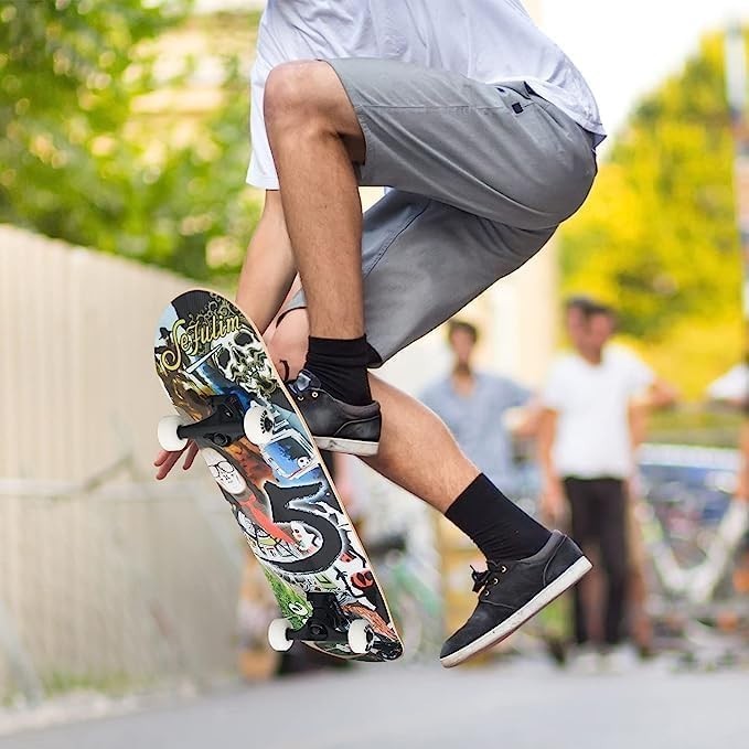 31" Complete Skateboard Maple Double Kick Trick Board Multi Design Teens Adults