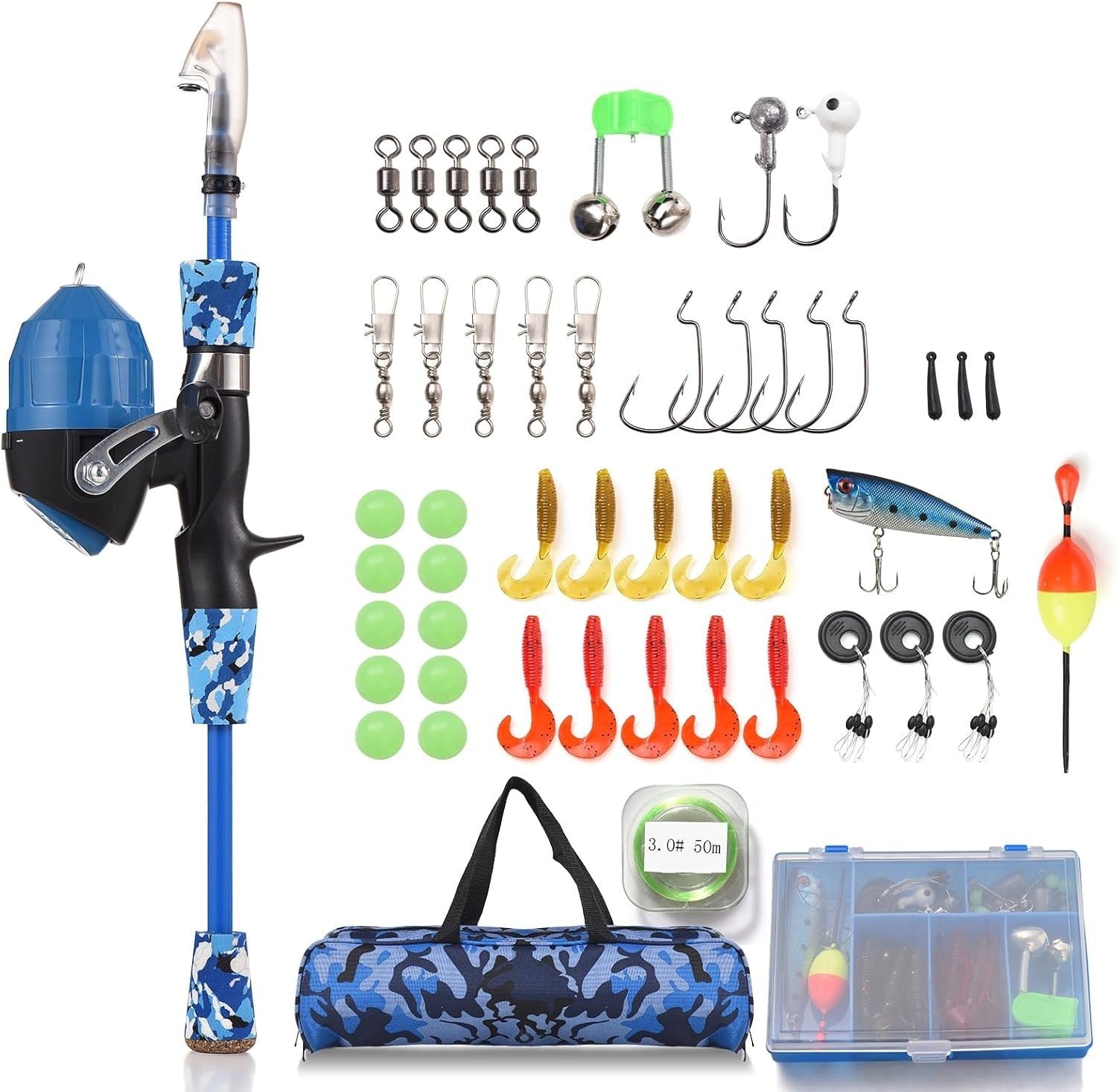 Kids Fishing Rod Reel Combo 1.5m Telescopic Kit Blue