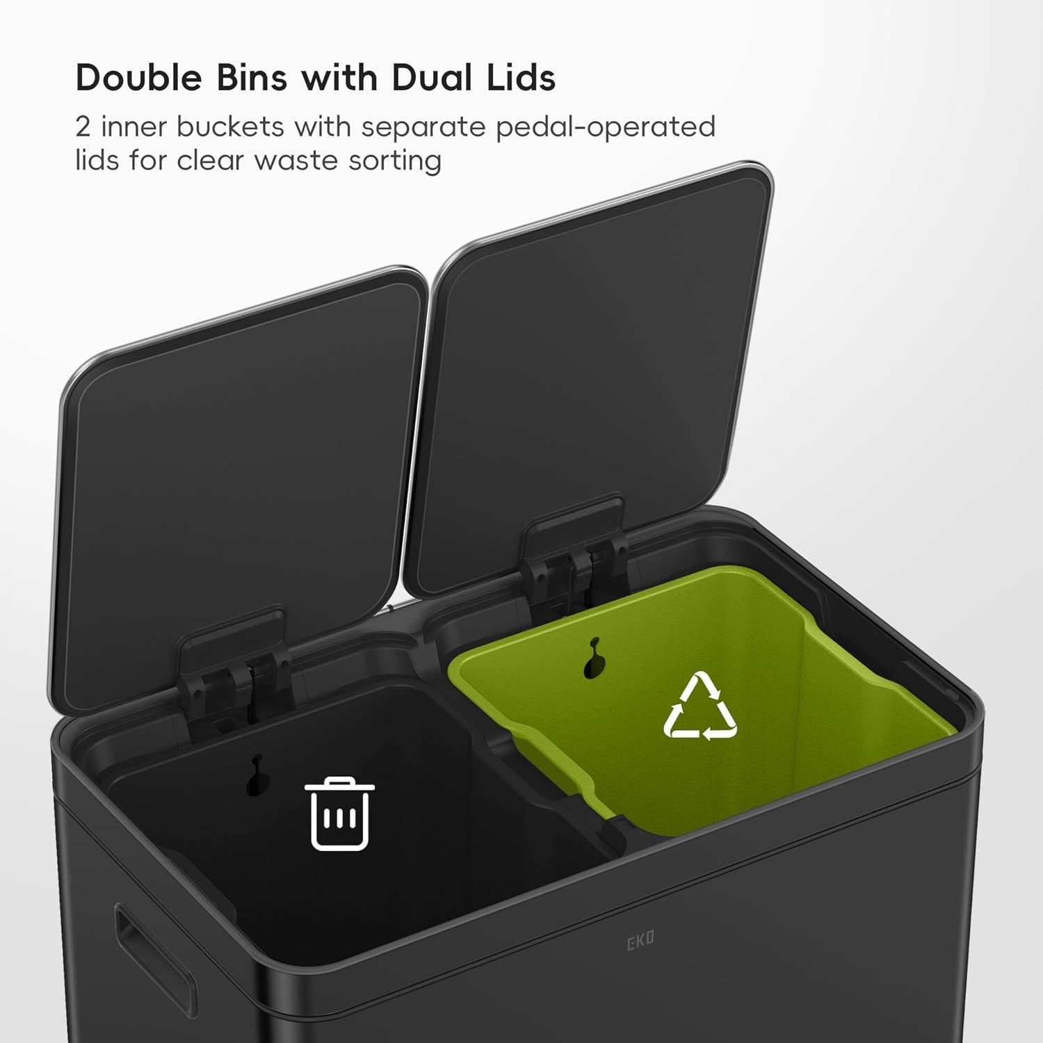 60L Dual Recycling Kitchen Bin 30L+30L Matt Black Soft Close