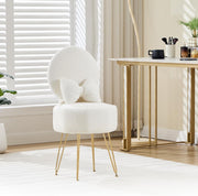 White Sherpa Vanity Chair with Storage & Foldable Back – Makeup Stool