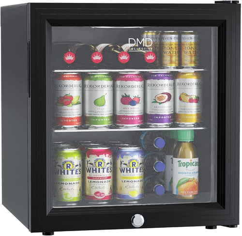 50L Mini Fridge Countertop Glass Door LED Lockable Black Freezerless