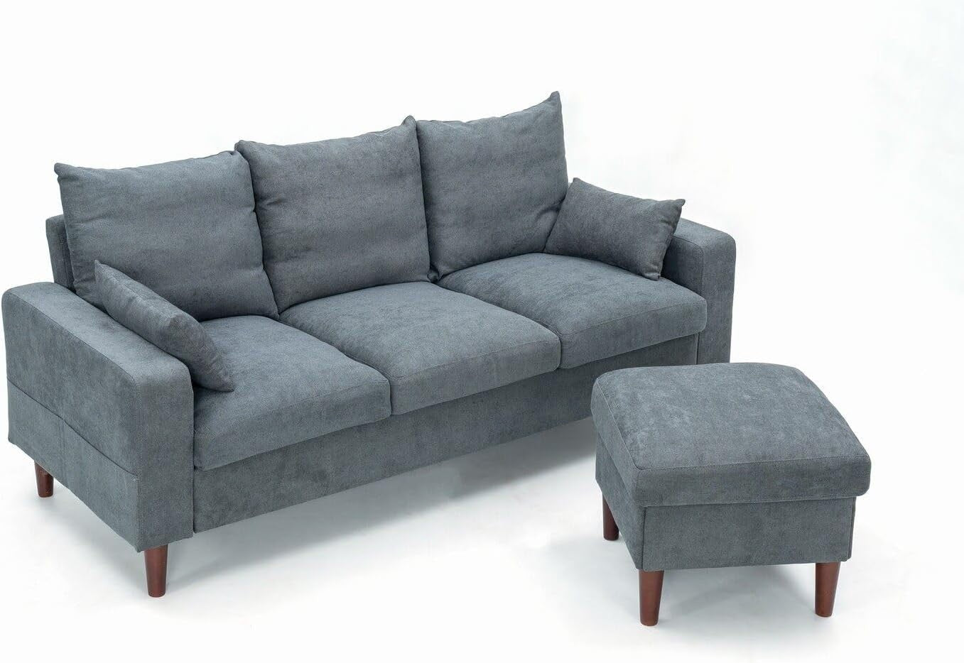 3 Seater Sofa Bed Grey with Footstool Linen Fabric L-Shape for Lounge Home