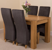 Solid Oak Dining Table 4 Chairs Set Dark Grey Fabric 125x80cm Modern