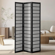 3 Panel Japanese Folding Room Divider Black Wood Privacy Screen 120x170cm