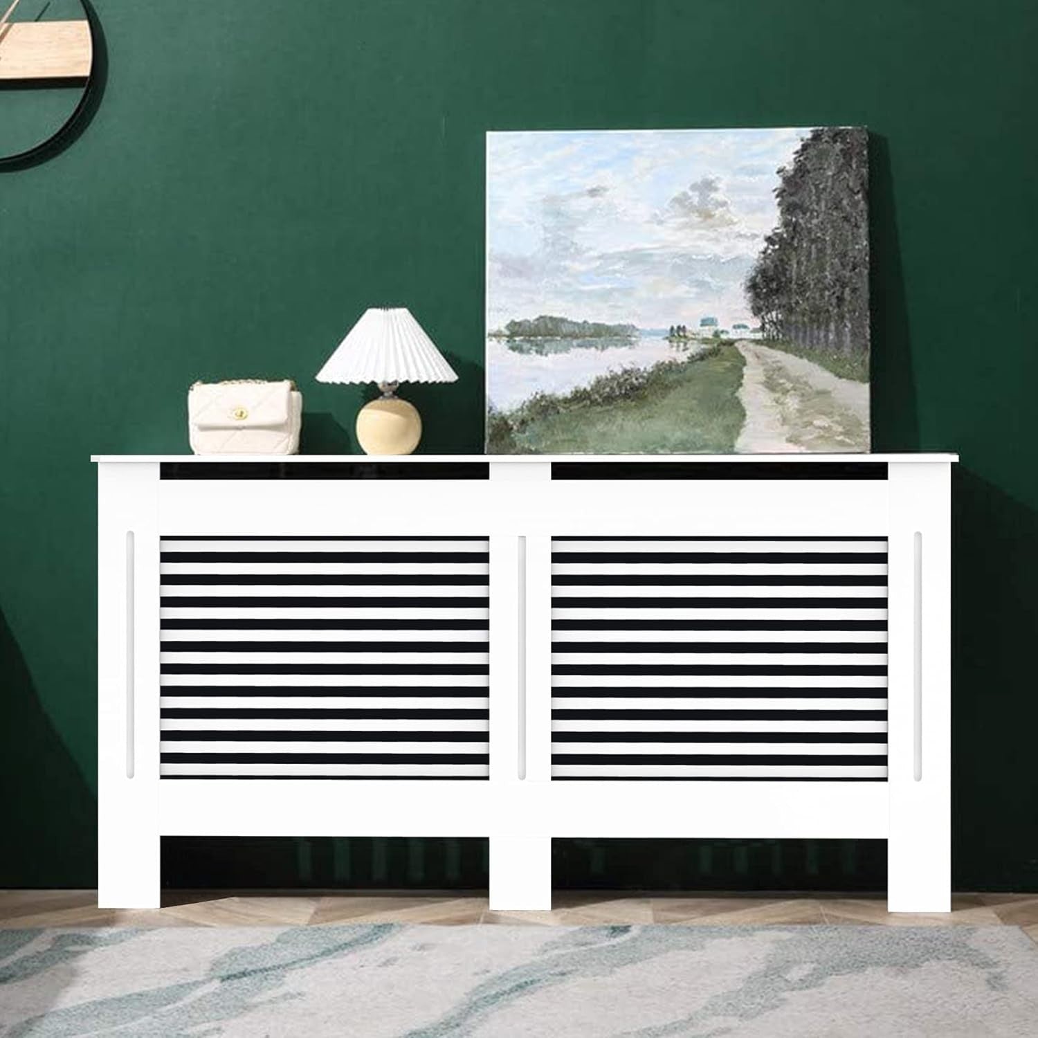 Radiator Cover White MDF Cabinet | Horizontal Slats Extra Large Shelf 152cm