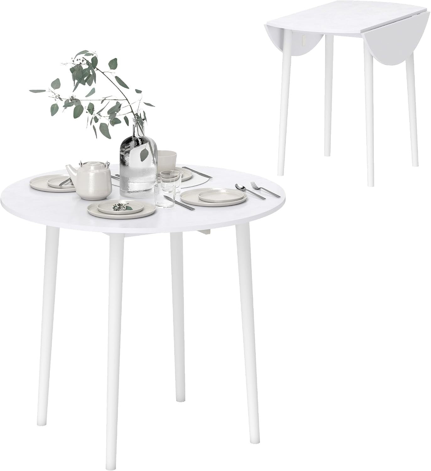 Round Folding Drop Leaf Dining Table for Small Kitchens and Spaces