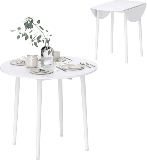 Round Folding Drop Leaf Dining Table for Small Kitchens and Spaces