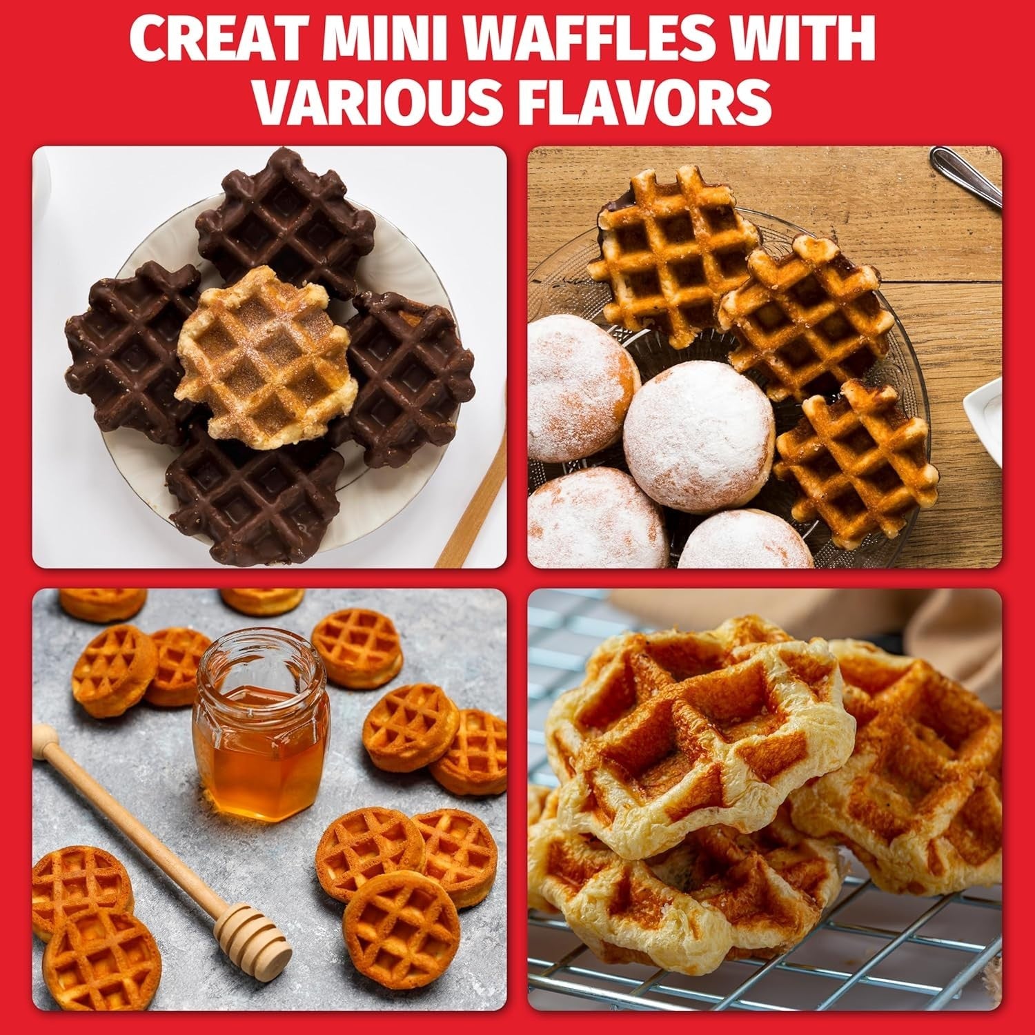 Mini Waffle Maker 8x2'' Non-Stick Compact Tiny Waffle Iron White