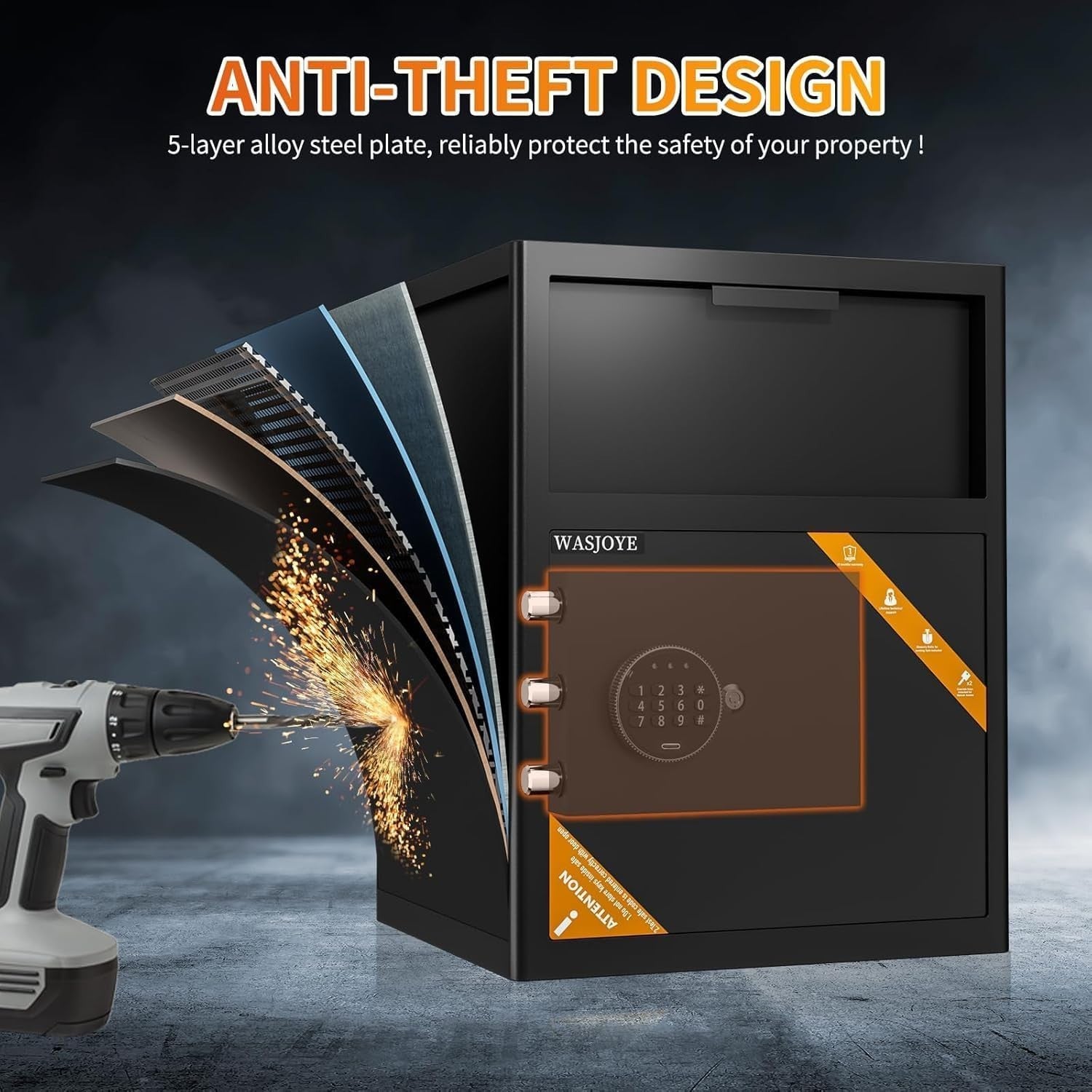 70L Depository Drop Safe Digital Keypad Cash Deposit Security Box