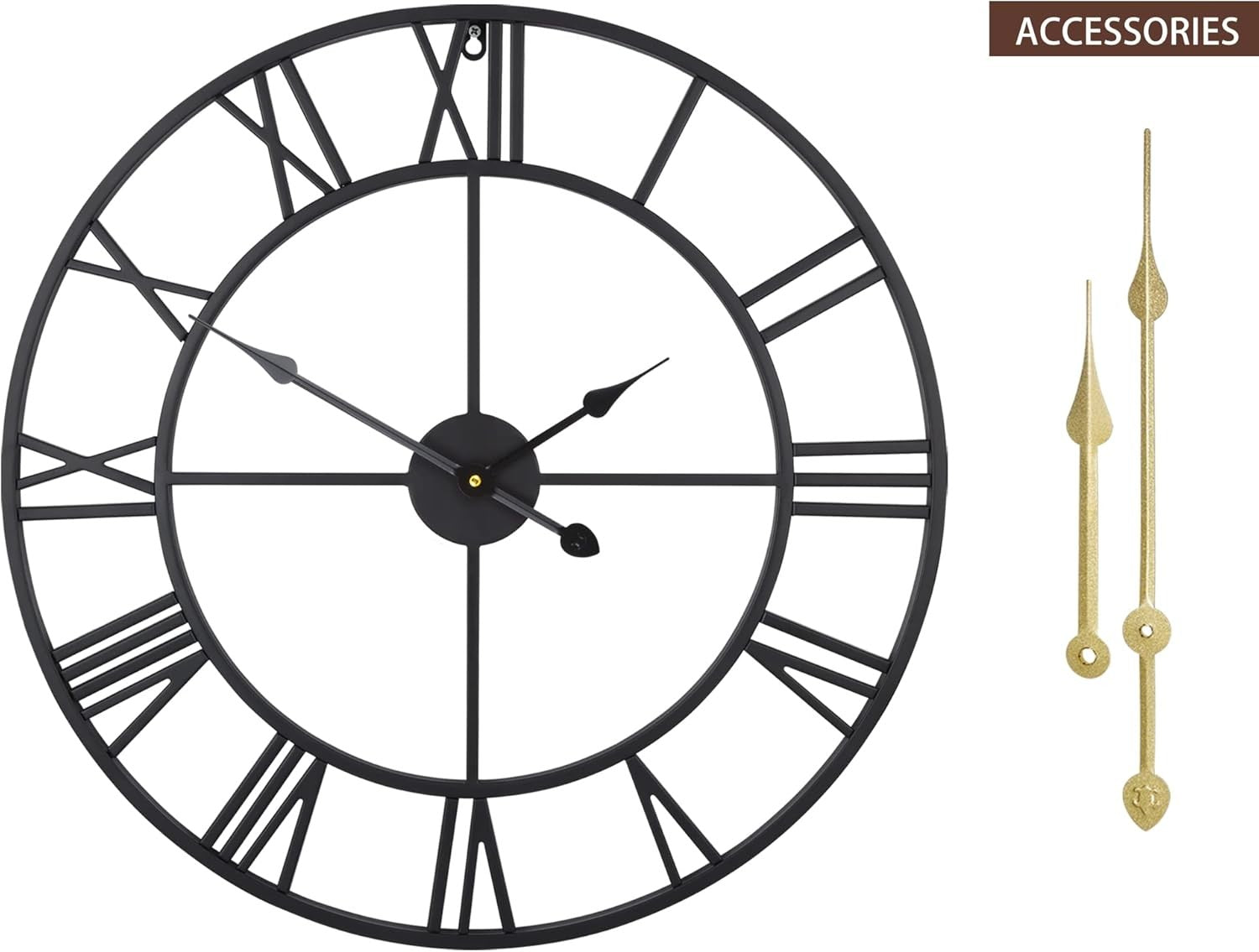 40cm Large Roman Numeral Wall Clock Black Metal Silent Quartz Modern Decor