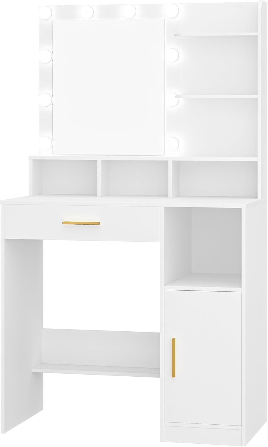 White Vanity Dressing Table Set with 10 Adjustable LED Lights Mirror Storage