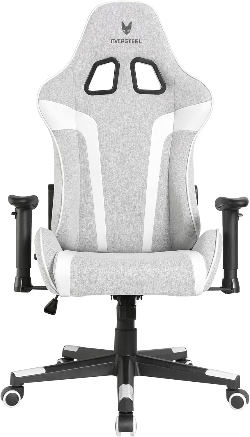 Professional Gaming Chair 180° Recline Fabric Grey White