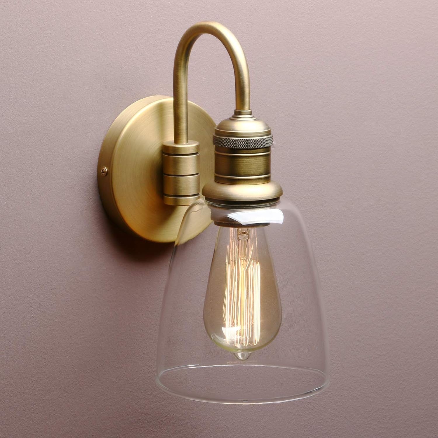 Vintage Industrial Glass Wall Sconce Light - 2 Pack, Antique Gold, Durable