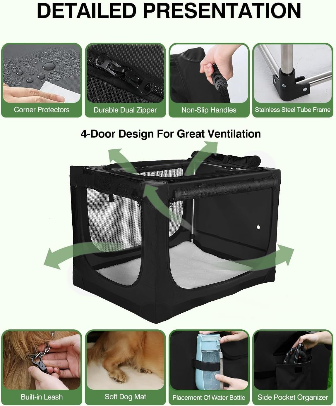 Medium Portable Collapsible Dog Crate Soft Kennel with Mesh Windows & Mat