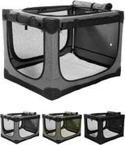 Portable Foldable Soft Dog Crate Kennel 60x42x42cm with Mesh Windows Grey