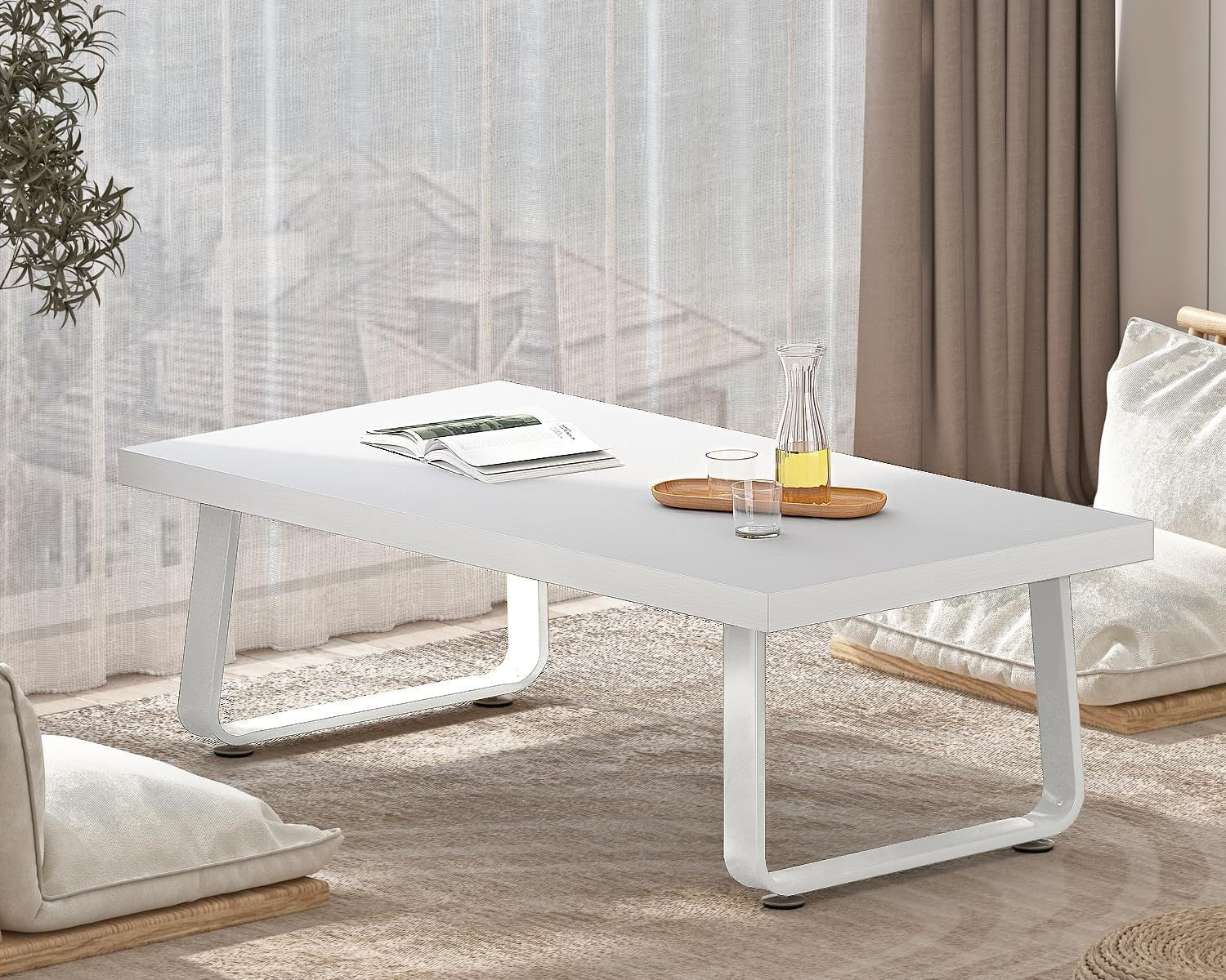 Modern White Oak Coffee Table 100cm Metal Frame Minimalist Living Room