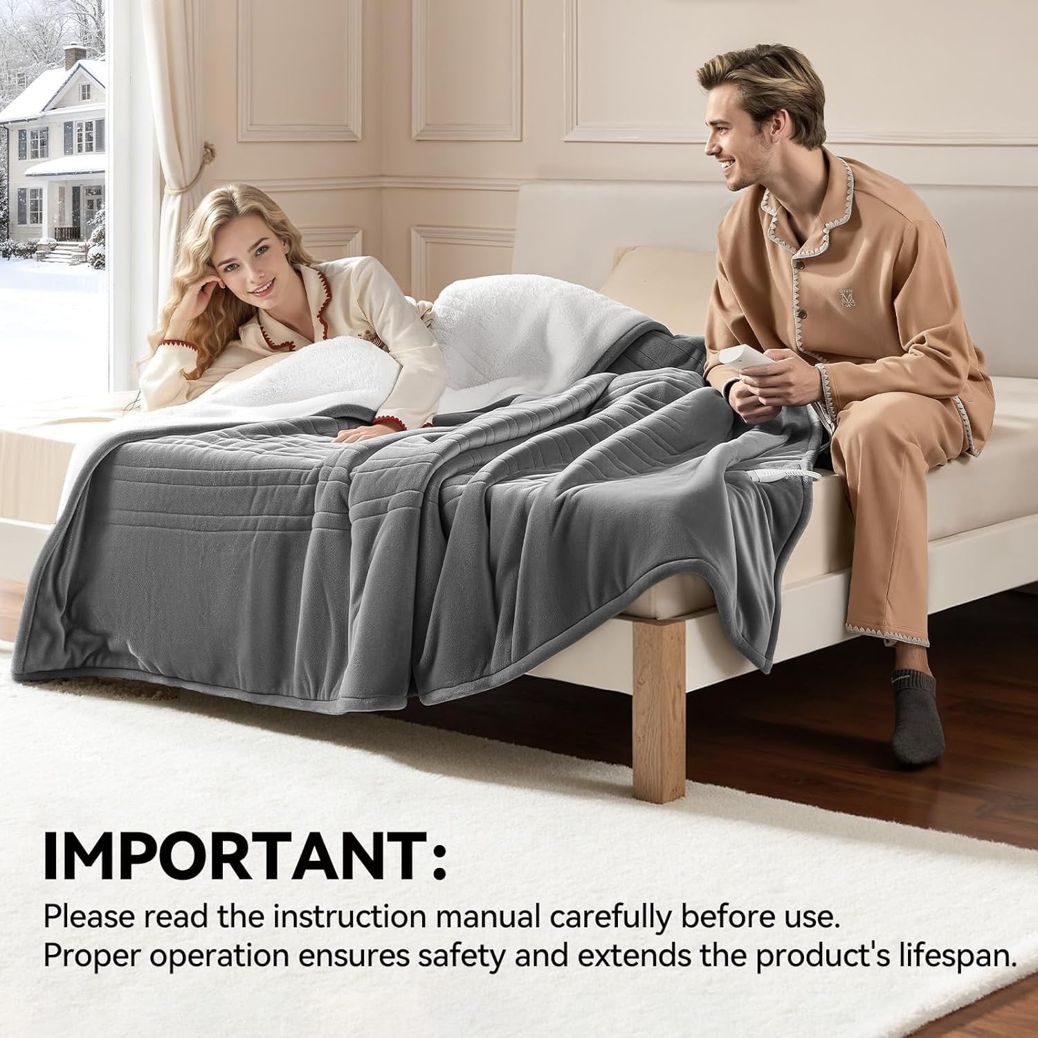Electric Heated Throw Blanket 180x130cm Fast Heat 9 Settings Auto Shut Off