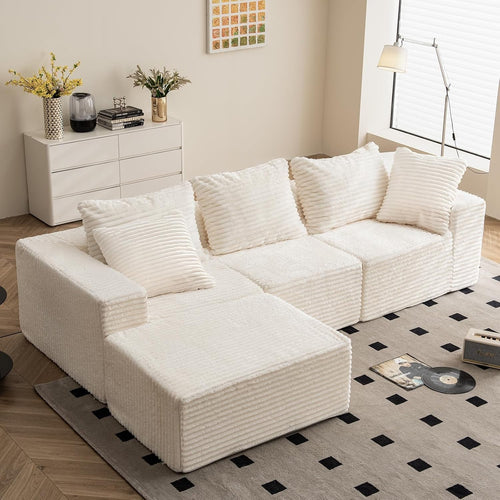 Modular 3/4 Seater Sofa Beige Corner Couch No Assembly, Memory Foam, 274cm