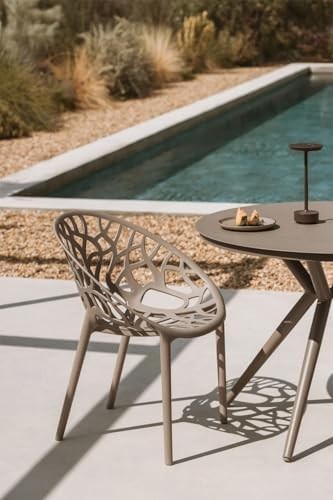 Set of 4 Stackable Plastic Dining Chairs Indoor Outdoor Garden Beige