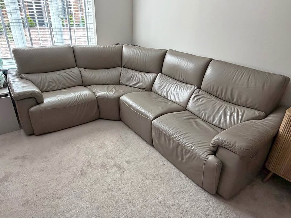 Luxe Electric Brown Leather Corner Sofa (PTP)