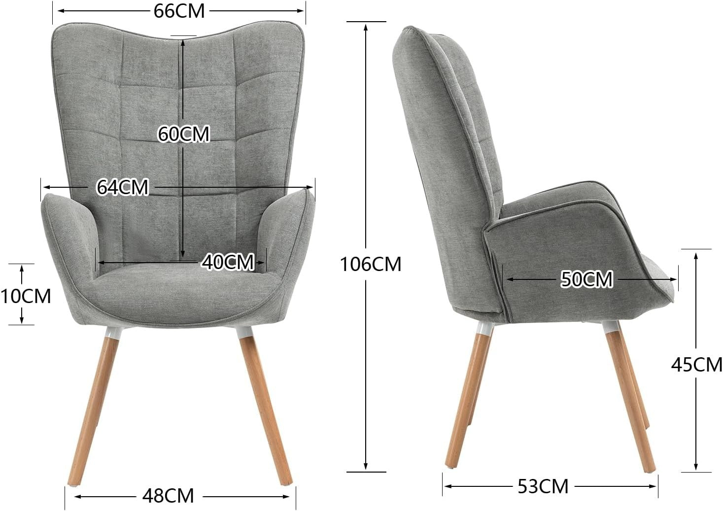 Grey Wingback Accent Chair Lounge Armchair for Reading Bedroom Office