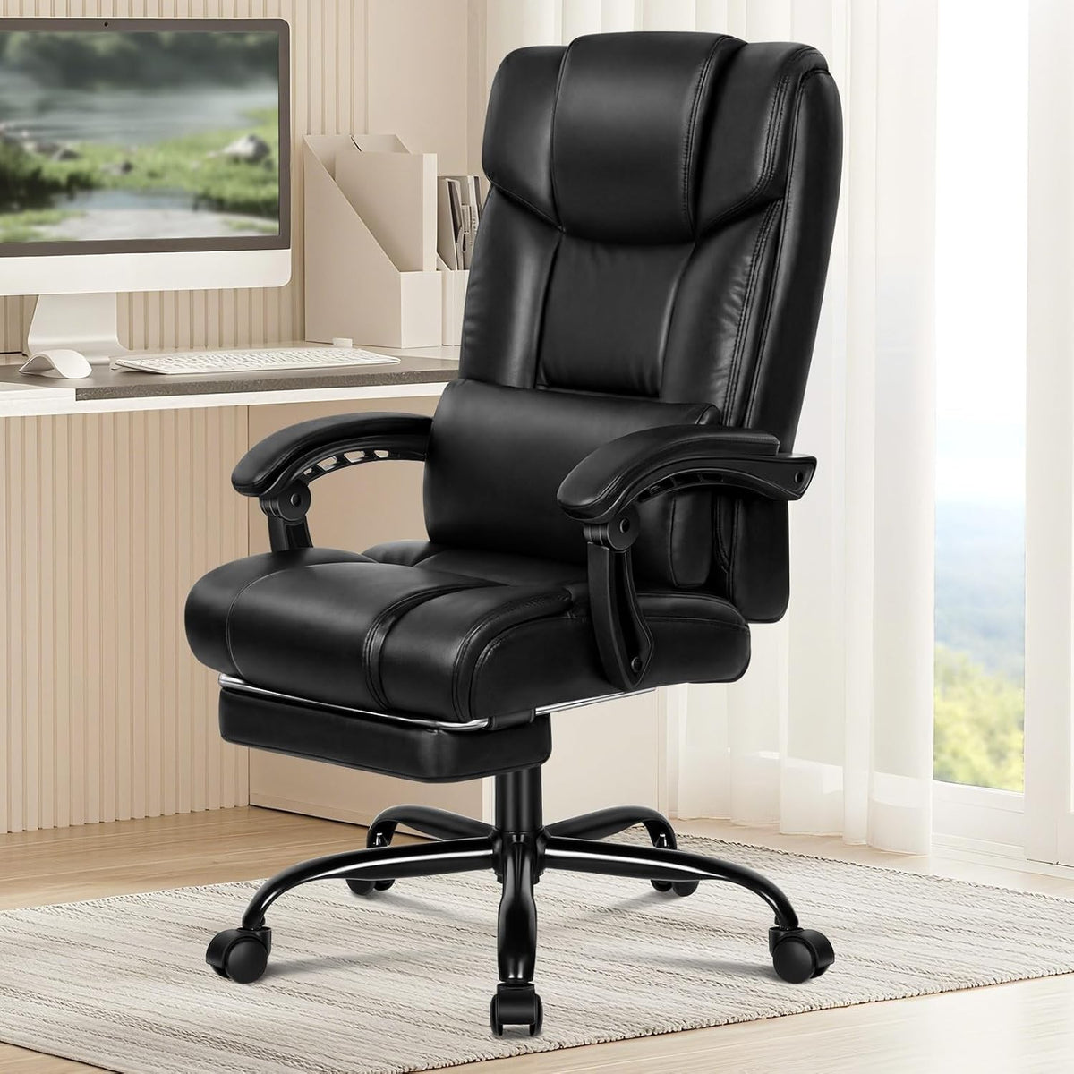 Executive Office Chair Recliner Footrest 180kg PU Leather