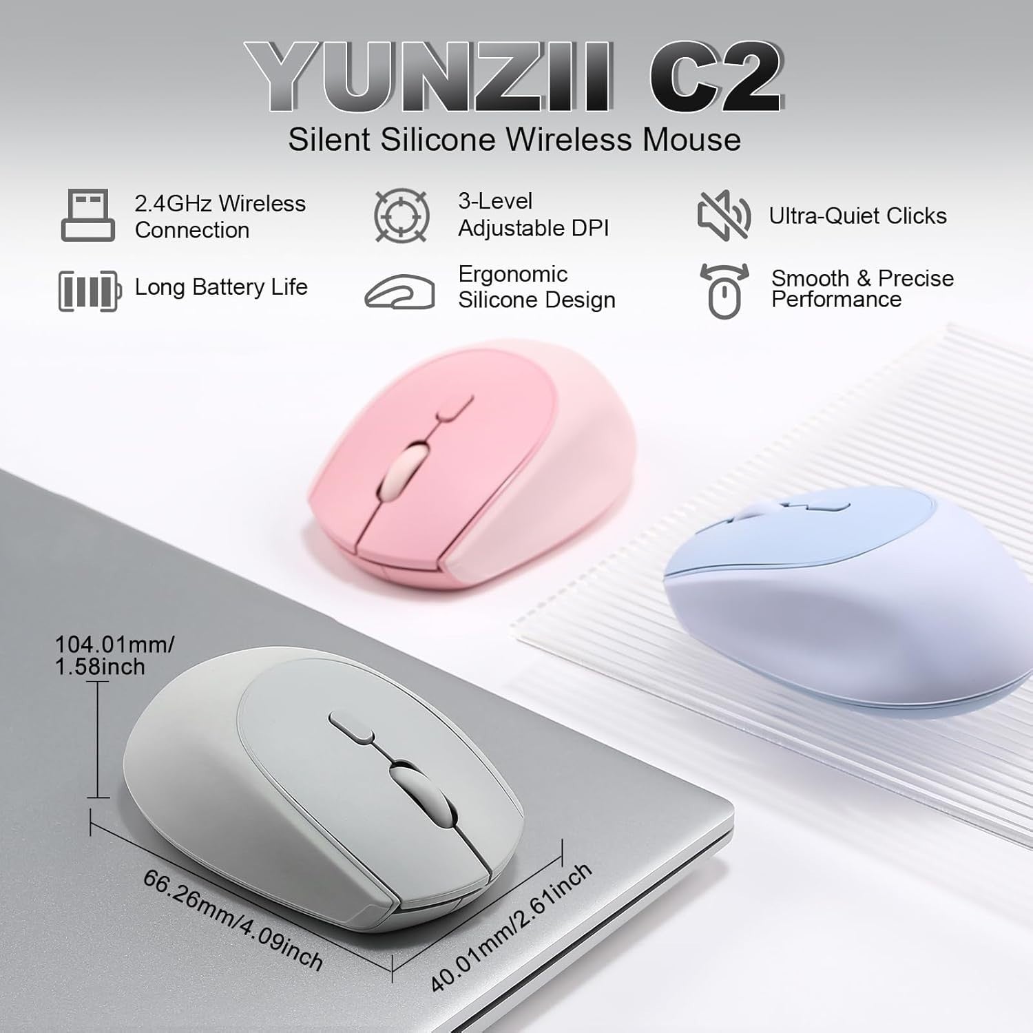 Silent Wireless Mouse 2.4GHz 1600 DPI Portable Ergonomic Laptop PC