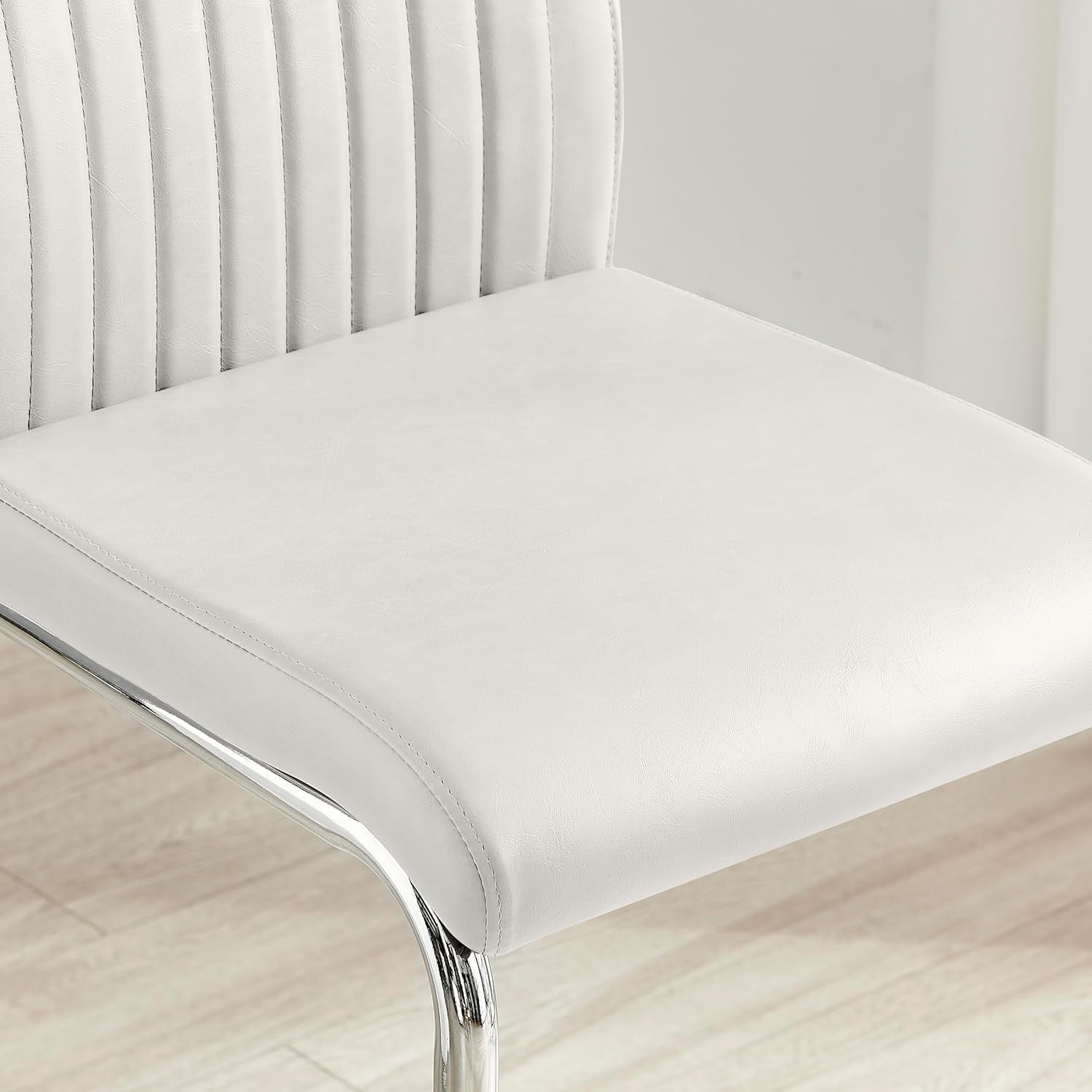 Modern White Bar Stools Set of 2 – Faux Leather Cantilever Chairs