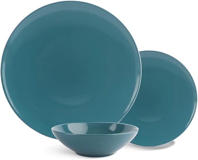 18pc Stoneware Dinnerware Set Teal Plates Bowls Service for 6