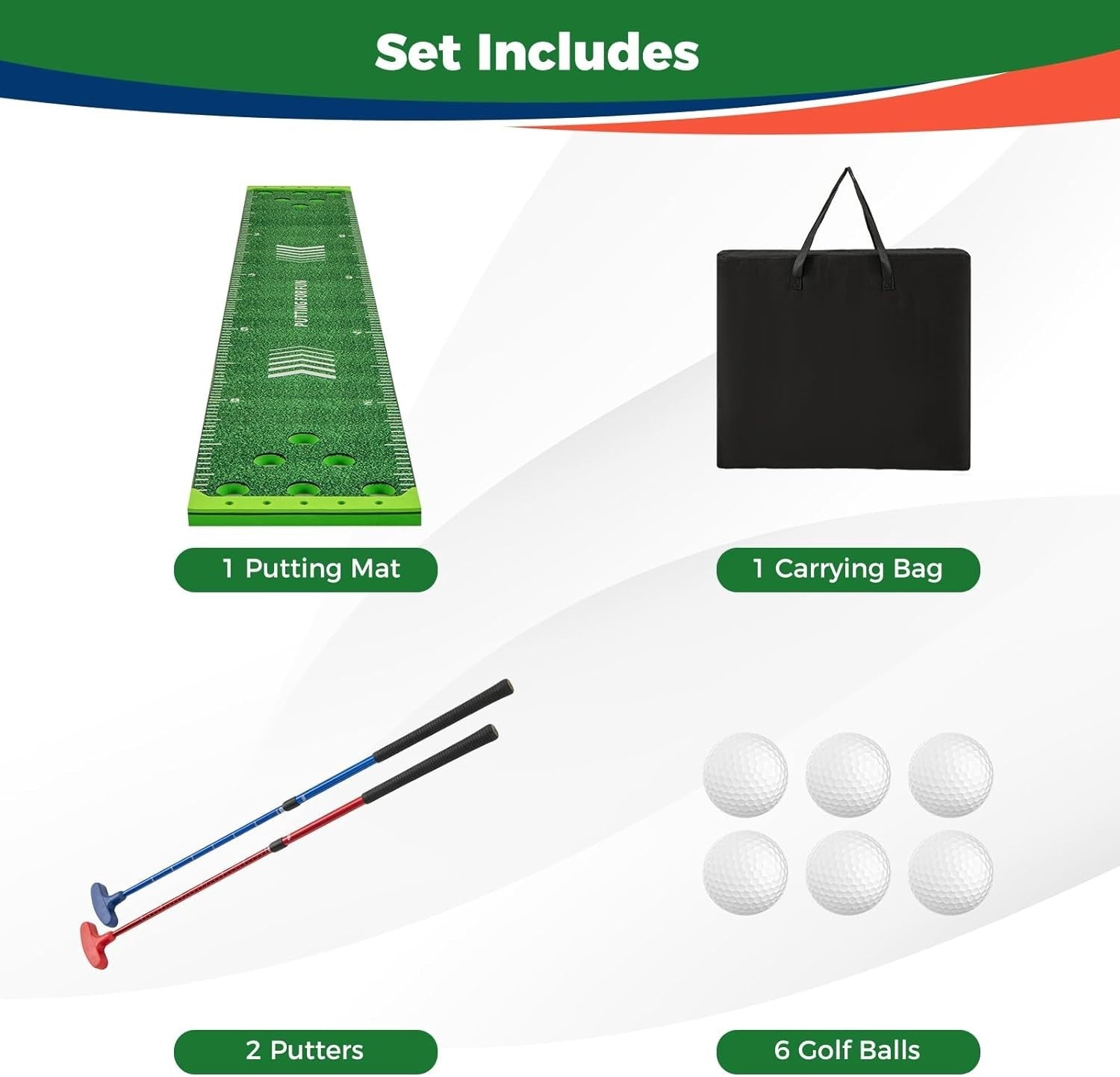 Golf Putting Green Mat 11FT Indoor Outdoor Practice Set Balls Putters Holes