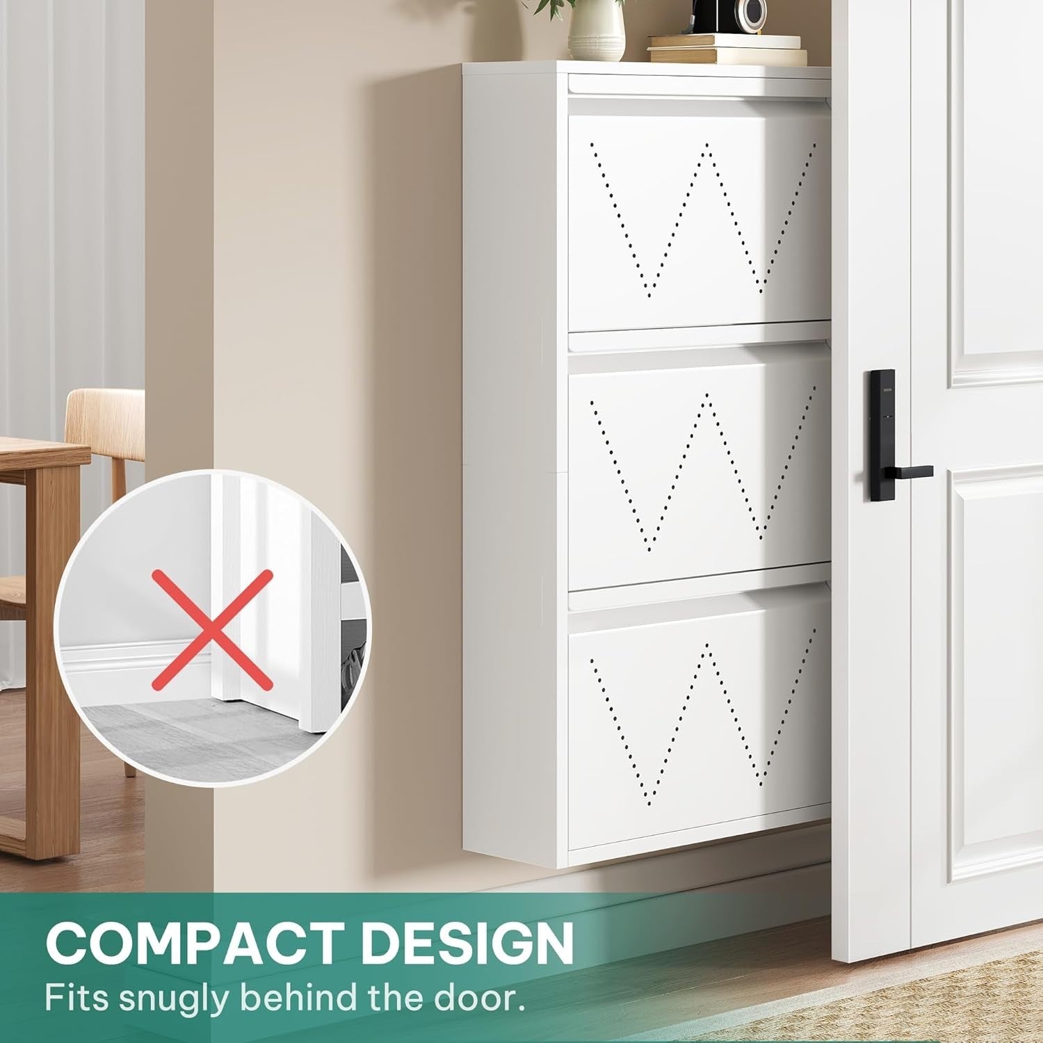 Slim Metal Shoe Cabinet 2-Pack with 3 Flip Drawers & Anti-Tip Wall Mount