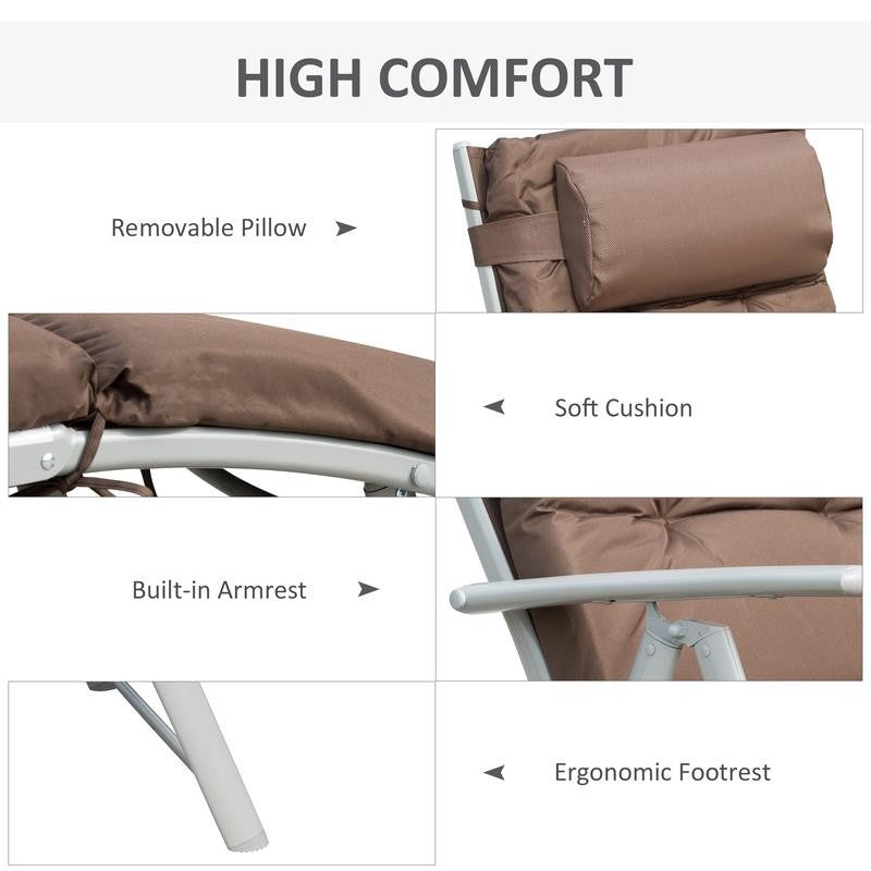 Reclining Padded Garden Lounger Folding Steel Frame Adjustable Brown