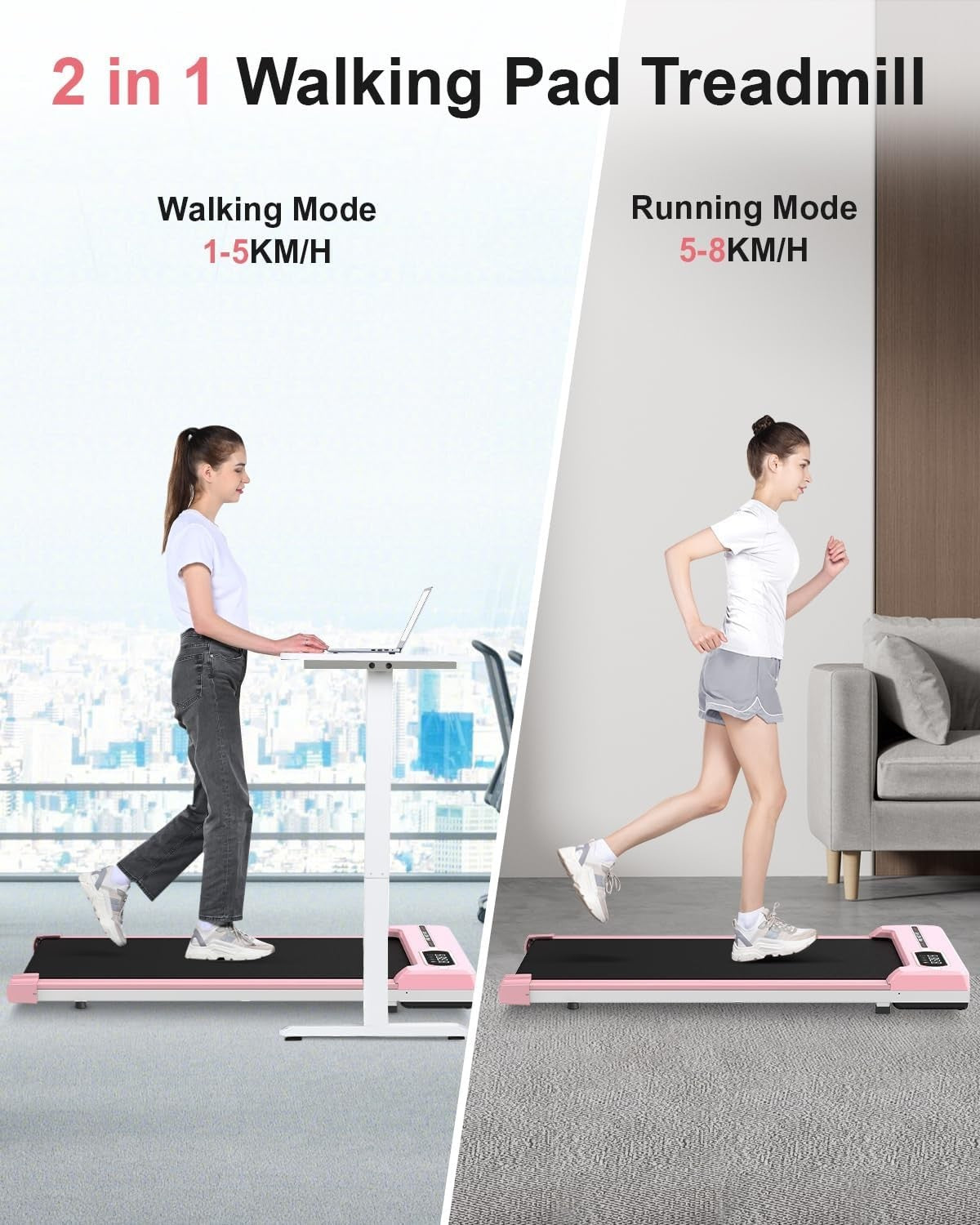 Under Desk Walking Treadmill 2.5HP Home Office Fitness 130KG Capacity