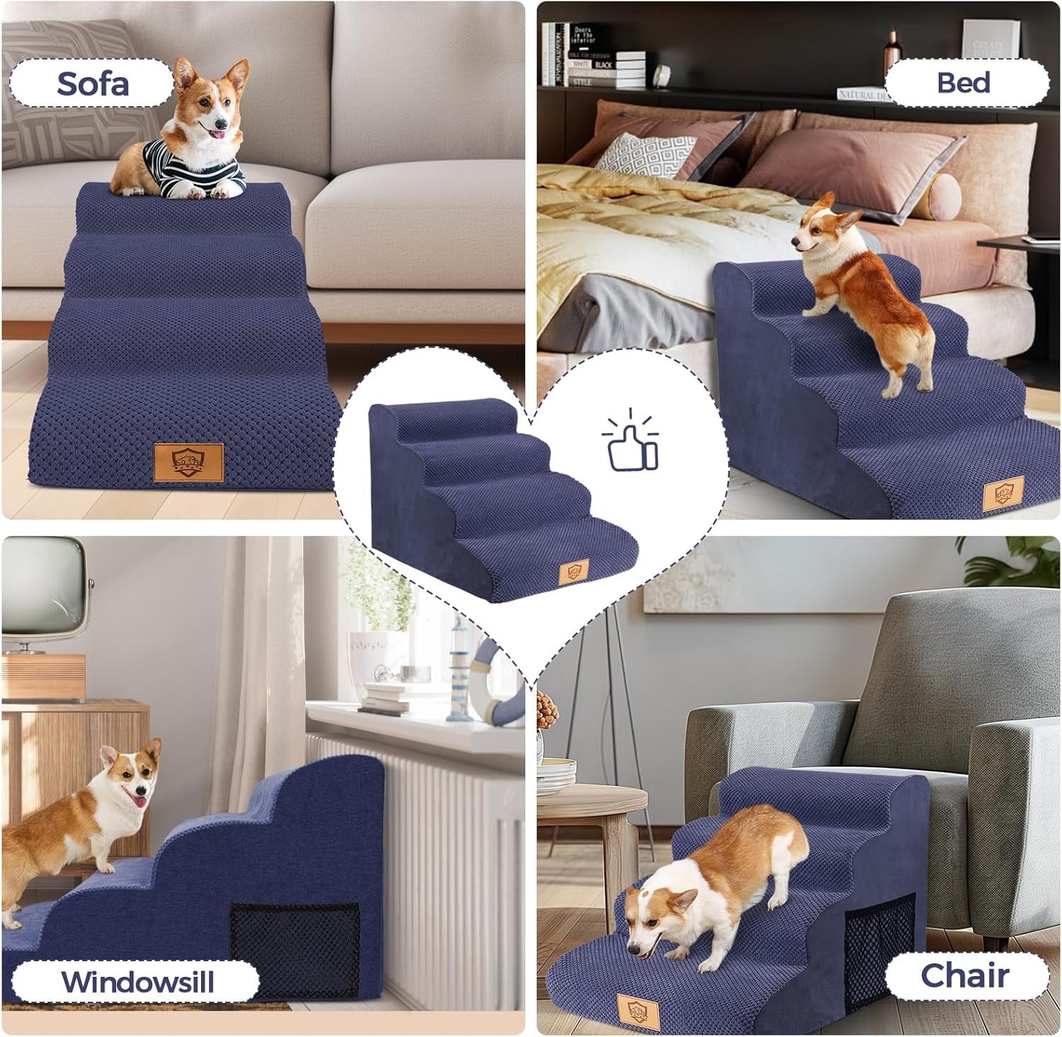 4 Step Dog Stairs for Bed Non Slip Pet Ramp 73x40x51cm Blue