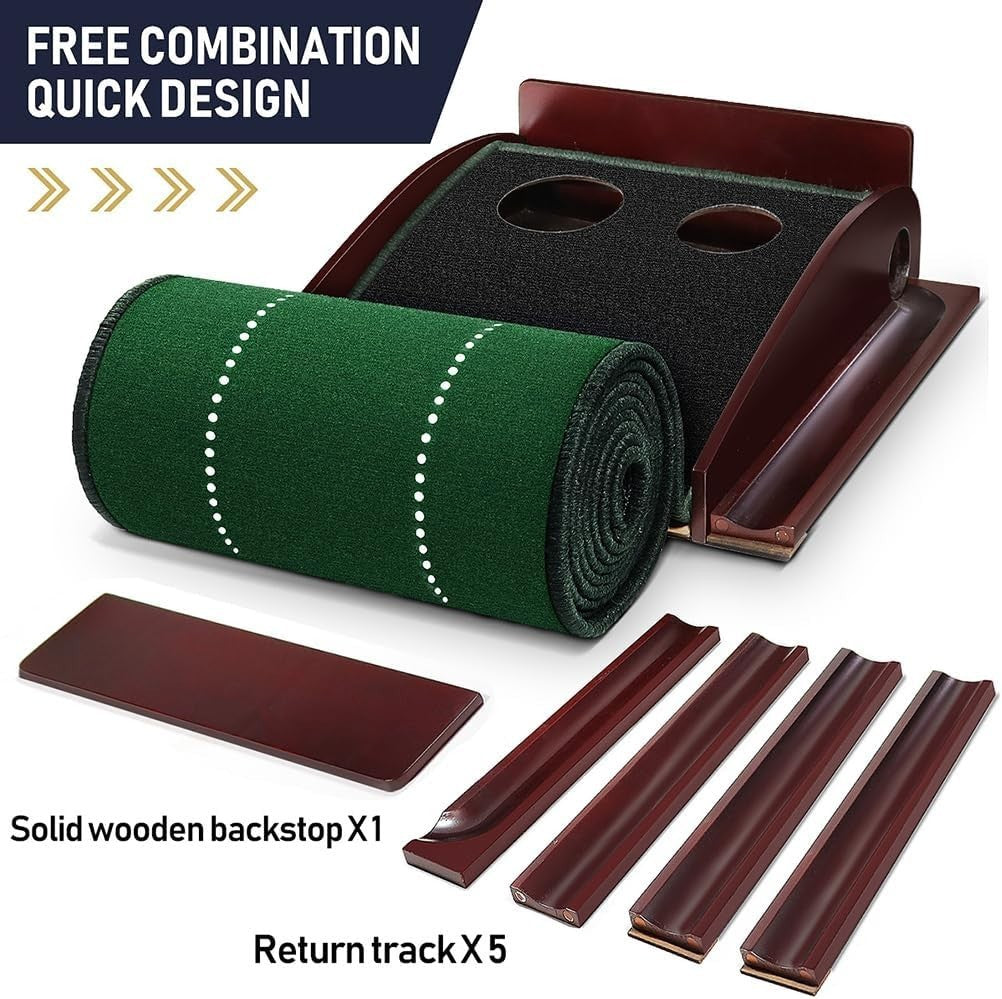 Indoor Golf Putting Green Mat w Ball Return Alignment Trainer Home Practice