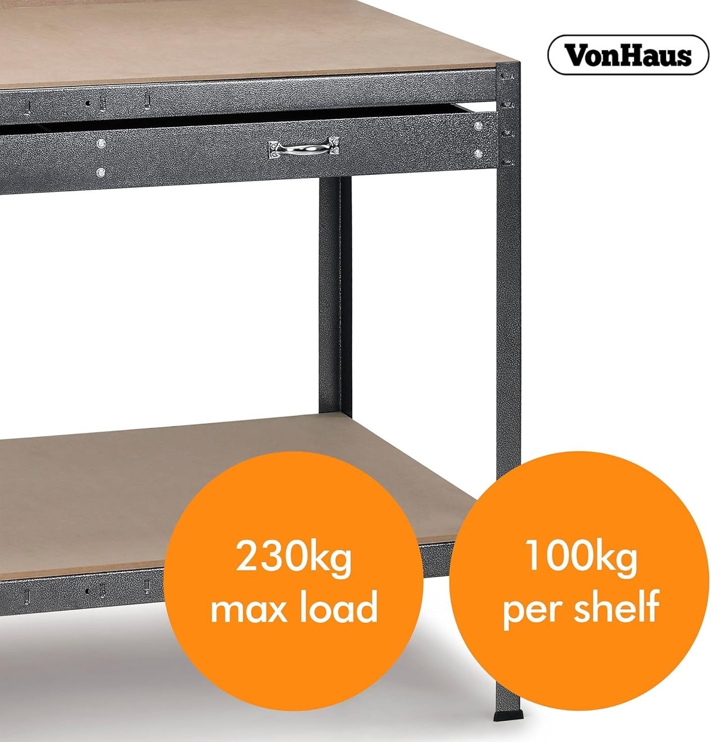 Garage Workbench with Pegboard Drawer Shelf 230kg Steel Frame 120cm Wide
