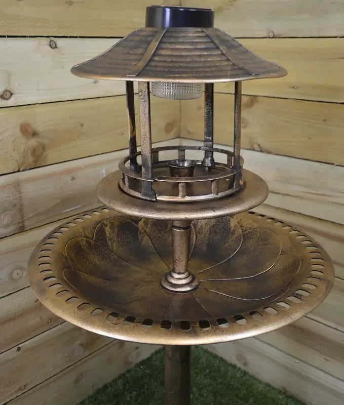 110cm Resin Garden Bird Bath Table Feeder with Solar Light Outdoor