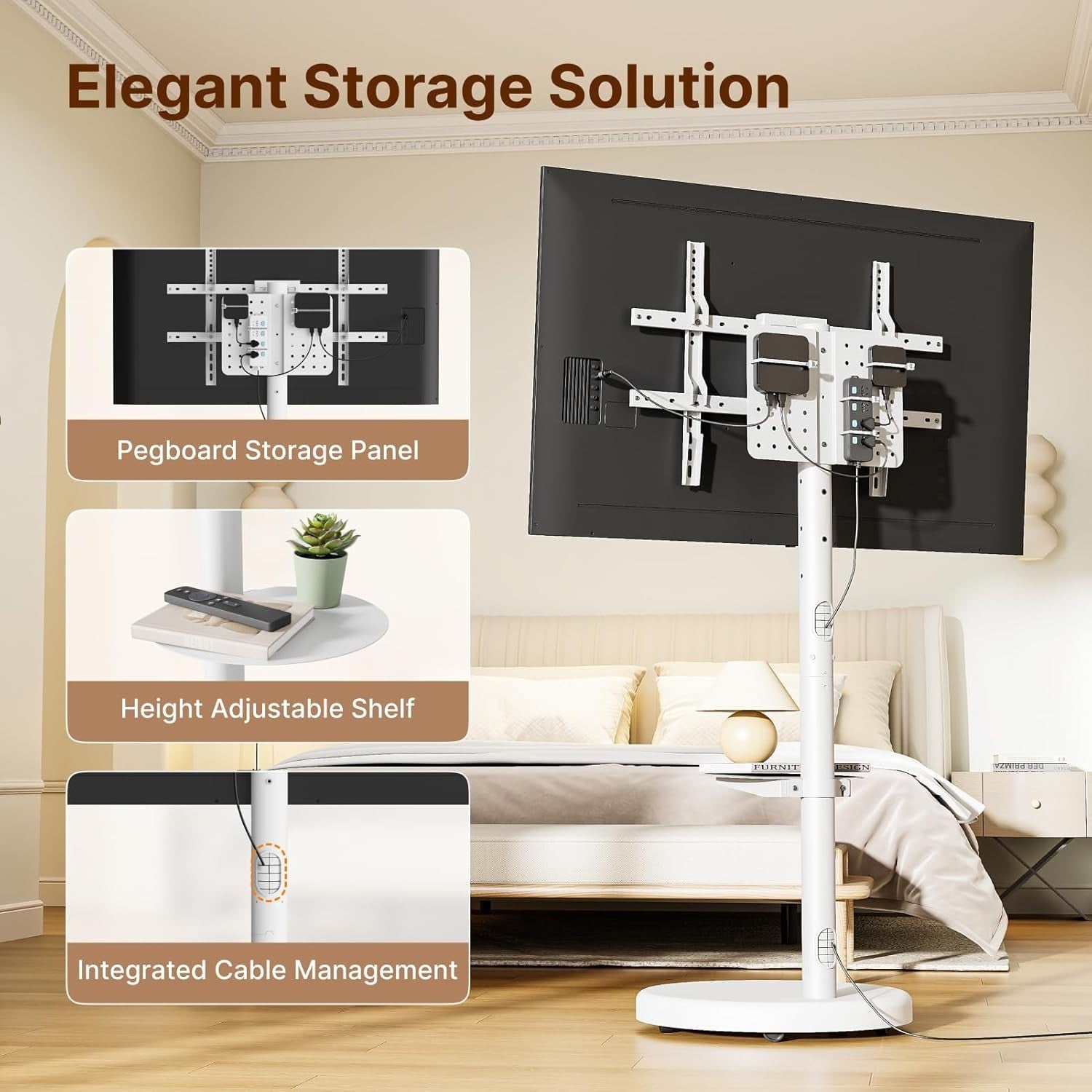 Adjustable Rolling TV Stand 37-86" Heavy Duty Floor Mount with Storage Shelf