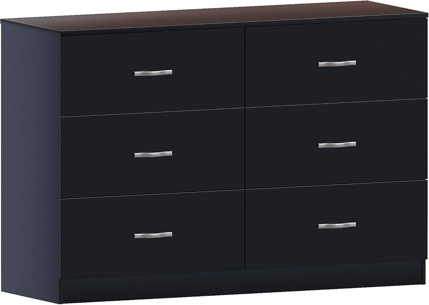 Black 6 Drawer Wide Chest Bedroom Storage Cabinet Unit Modern