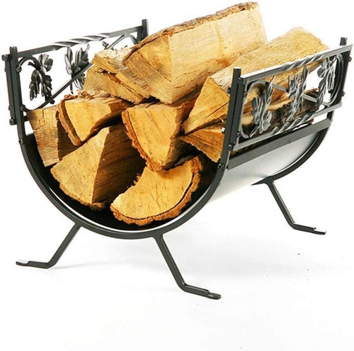 Heavy Duty Outdoor Fireplace Firewood Rack - Wrought Iron Log Holder 40x30cm