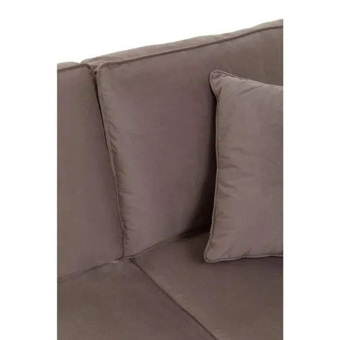 3 Seater Mink Velvet Sofa w/ Key Arms & Wooden Base for Living Room