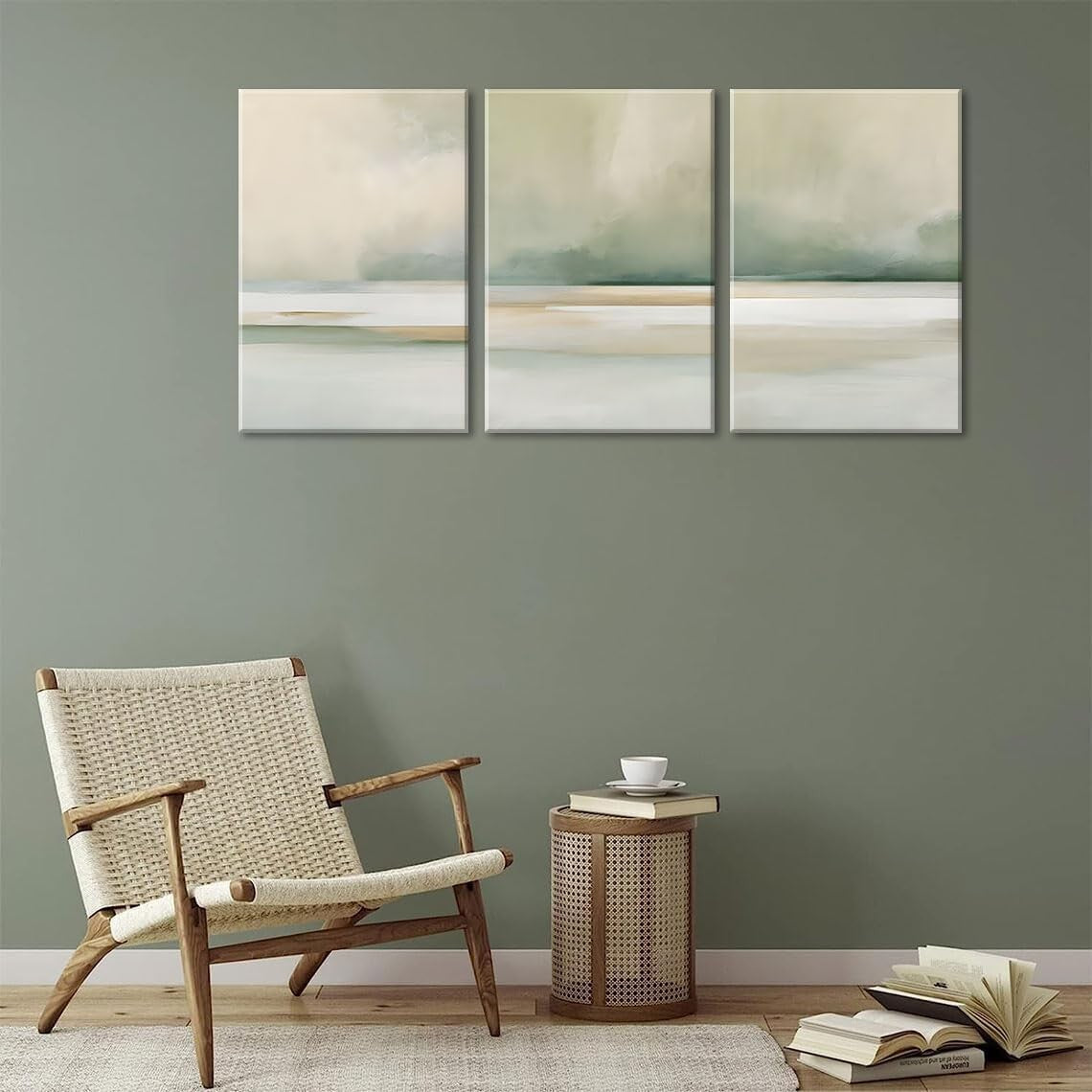 Sage Green Canvas Wall Art Set of 3 16x24in