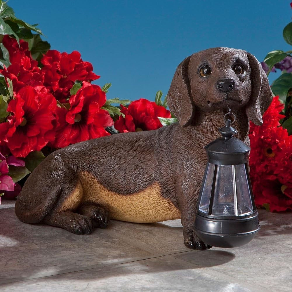 Dachshund Solar Lantern Statue Dog Garden Light Resin LED